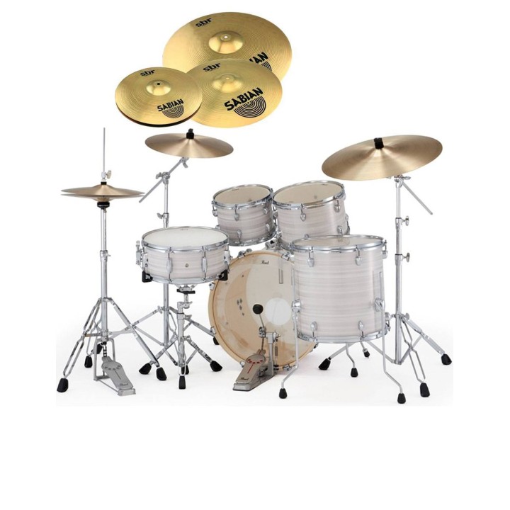 Pearl Export EXX, EXX705NNBR/C777, 5-Piece Drum Set with Hardware and Sabian SBr Cymbals Set, Slipstream White