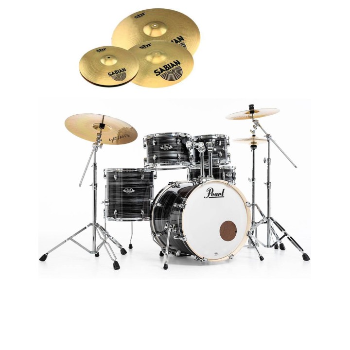 Pearl Export EXX, EXX705NNBR/C778, 5-Piece Drum Set with Hardware and Sabian SBr Cymbals Set, Graphite Silver Twist