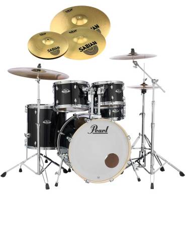 Pearl Export EXX, EXX725SNBR/C31, 5-Piece Drum Set with Hardware and Sabian SBr Cymbals Set, Jet Black