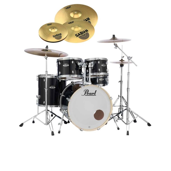 Pearl Export EXX, EXX725SNBR/C31, 5-Piece Drum Set with Hardware and Sabian SBr Cymbals Set, Jet Black