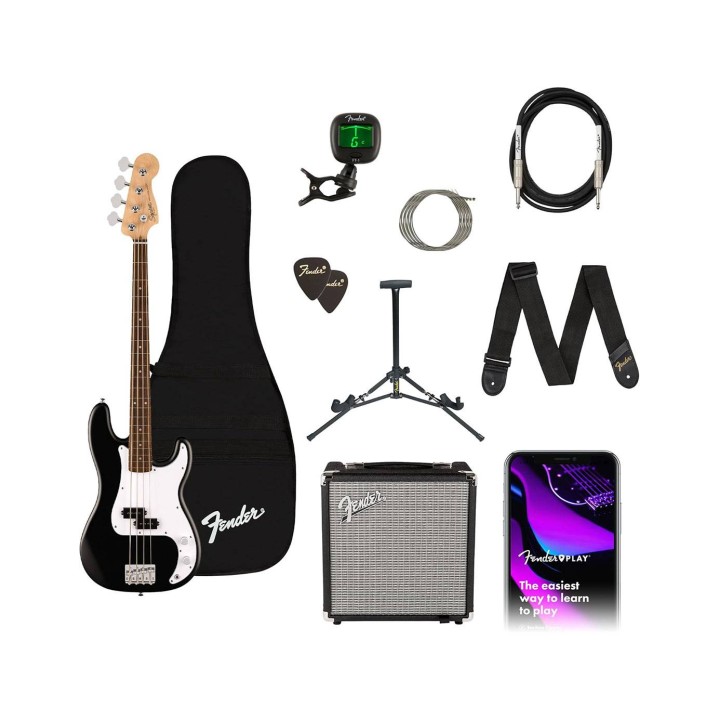 Squier Debut Series™ Precision Bass® Pack, Rumble 15 AMP, Indian Laurel Fingerboard, Black
